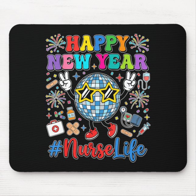 Alfombrilla De Ratón Groovy Happy New Year 2026 Nurse Life Disco Ball F (Frente)