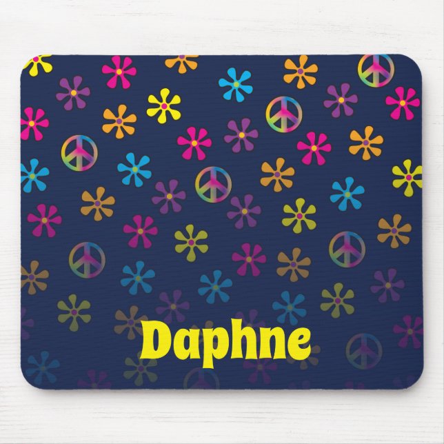 Alfombrilla De Ratón Groovy Hippie Peace and Flower Shower Fade (Frente)