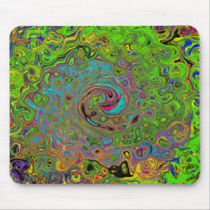 Alfombrilla De Ratón Groovy Resumen Retro Lime Giro verde y azul