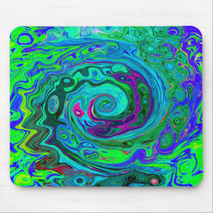 Alfombrilla De Ratón Groovy Resumen Swirl Retro Verde y Azul