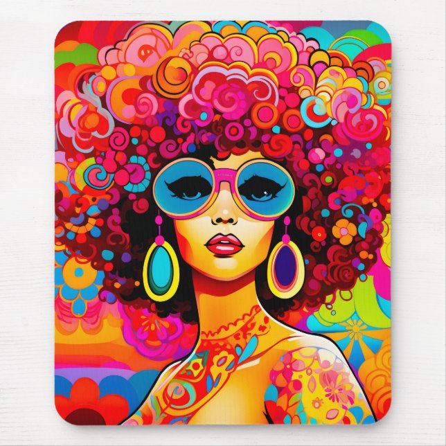 Alfombrilla De Ratón Groovy Retro Afro Moda Pop Art (Frente)