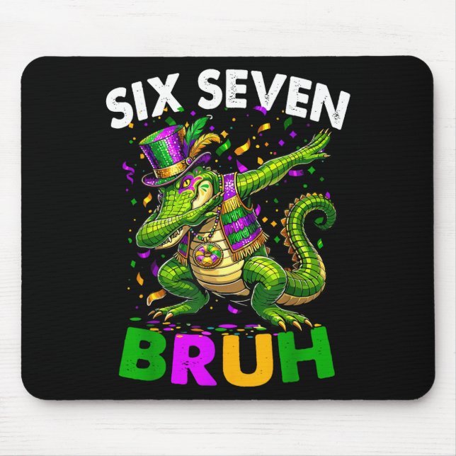 Alfombrilla De Ratón Groovy Six Seven Bruh Alligator Dabbing Mardi Gras (Frente)