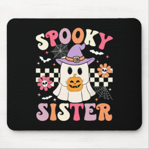 Alfombrilla De Ratón Groovy Spooky Hermana Retro Ghost Sujetando Calaba