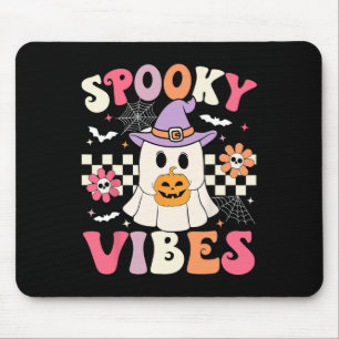 Alfombrilla De Ratón Groovy Spooky Vibes Retro Ghost Holding Pumpkin Ha