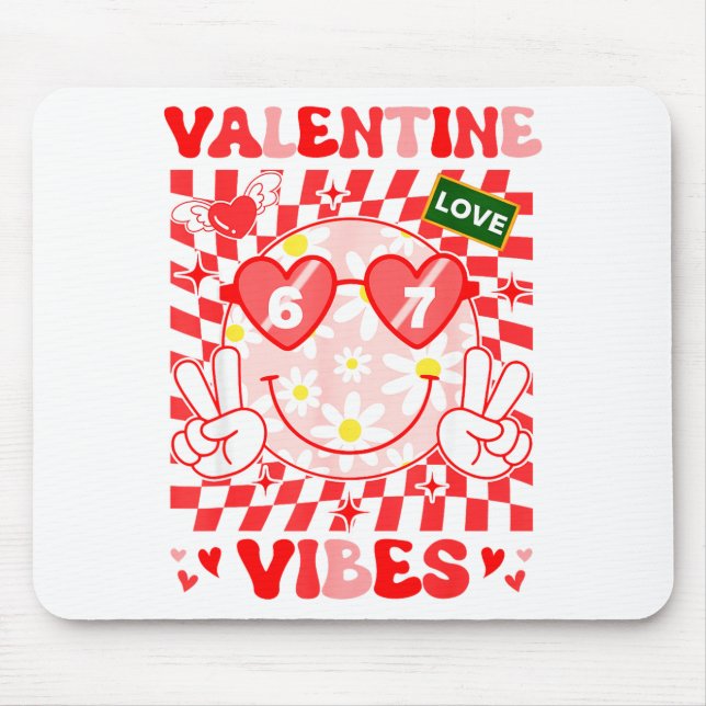 Alfombrilla De Ratón Groovy Valentine Vibes Happy Valentine's Day Girl  (Frente)