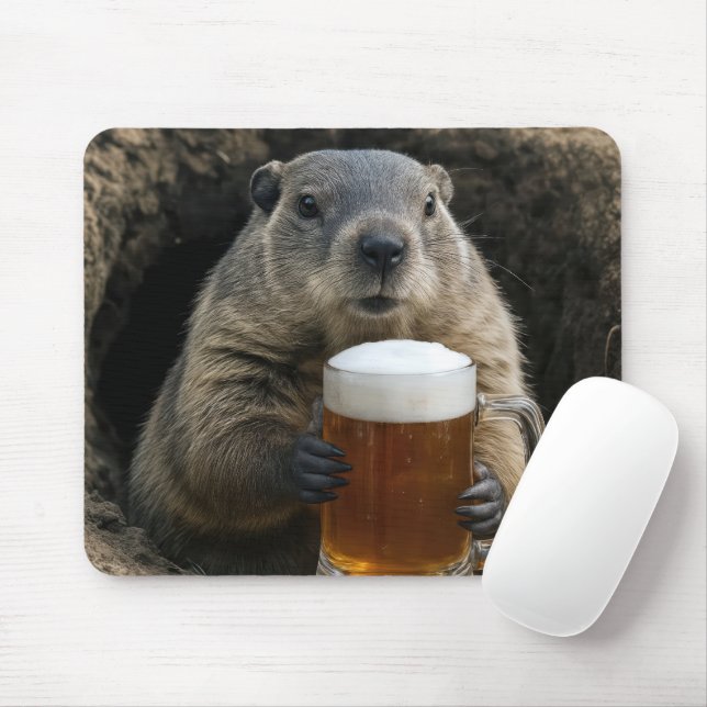 Alfombrilla De Ratón Groundhog With Mug of Beer (Con ratón)