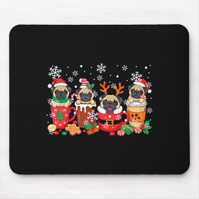Alfombrilla De Ratón Group Santa Reindeer Pugs In Coffee C Christmas  (Frente)