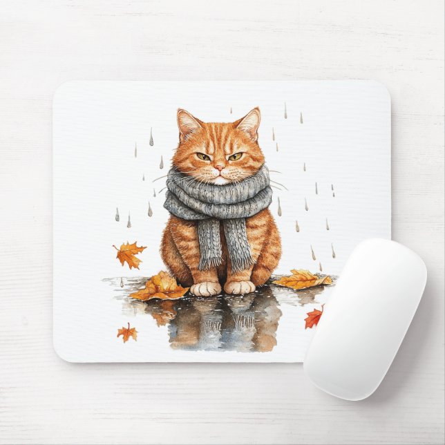Alfombrilla De Ratón Grumpy Orange Cat in Rain (Con ratón)