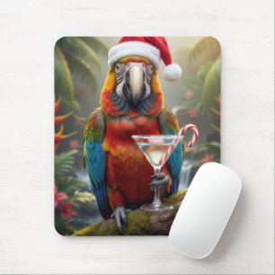 Alfombrilla De Ratón Guacamayo con sombrero de Santa Claus
