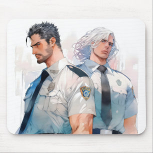 Alfombrilla De Ratón Guapo policía Watercolor Anime