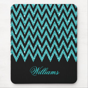 Alfombrilla De Ratón Guay chevron zigzag peacock azul faux purpurina