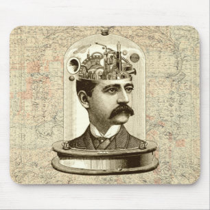 Alfombrilla De Ratón Guay Steampunk reloj cerebro, cabeza en arte de ta