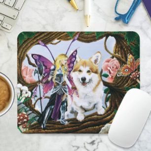 Alfombrilla De Ratón Guerrero Hada de Fantasía Corgi Bosque Mágico