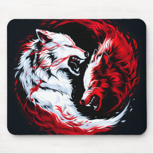 Alfombrilla De Ratón Guerrero Lobo Cósmico Rojo Blanco