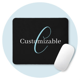 Alfombrilla De Ratón Guion de monograma cursivo editable negro azul bla