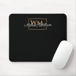 Alfombrilla De Ratón Guión de nombre de monograma dorado blanco negro