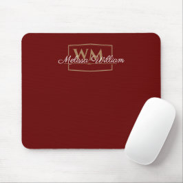 Alfombrilla De Ratón Guión de nombre de monograma dorado blanco rojo