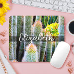 Alfombrilla De Ratón Guión de nombre personalizado de foto de cactus di<br><div class="desc">Estos preciosos y verdes cactus de punta naranja le harán soñar con los días soleados y el ambiente tranquilo de un jardín de verano cuando utilice este impresionante mousepad de fotografía personalizada. Hace un gran regalo para alguien especial! Simplemente teclee el nombre de su elección y puede personalizar fácilmente este...</div>