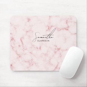 Alfombrilla De Ratón Guion manuscrito rosa mármol minimalista elegante