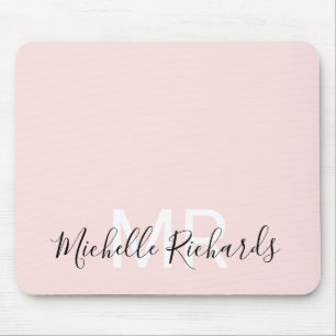 Alfombrilla De Ratón Guión moderno elegante en monograma rosa