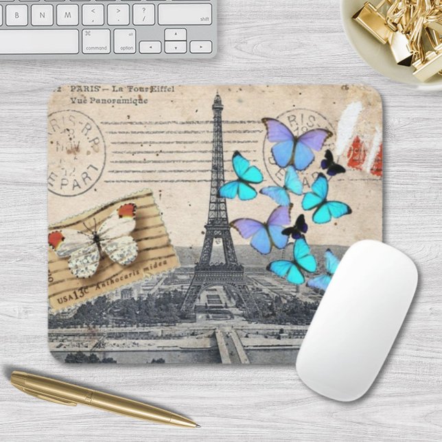 Alfombrilla De Ratón guiones de postmark mariposa Paris Effiel Tower (postmark scripts butterfly Paris Effiel Tower Mouse Pad)