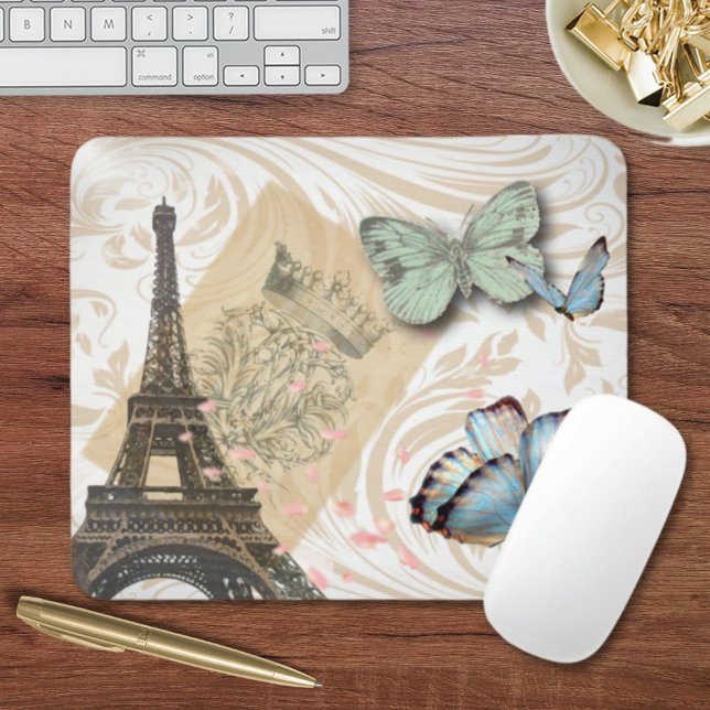 Alfombrilla De Ratón guiones de postmark mariposa Paris Effiel Tower (postmark scripts butterfly Paris Effiel Tower Mouse Pad)