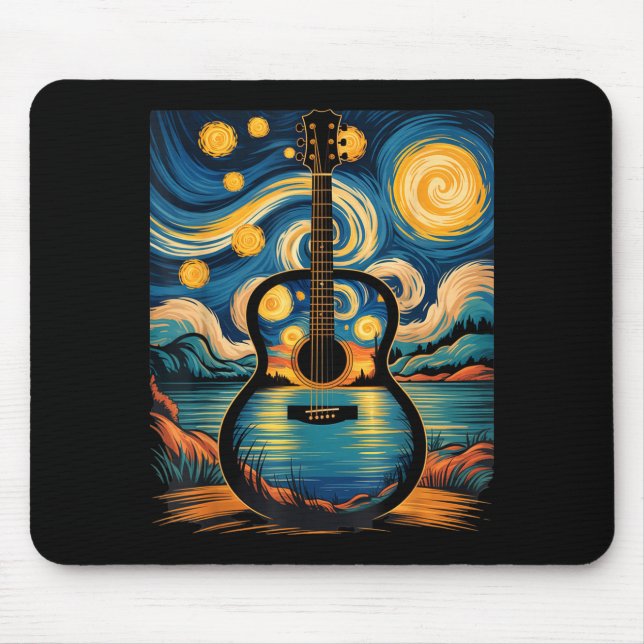 Alfombrilla De Ratón Guitar Lake Starry Night Music Guitarist Van Gogh  (Frente)