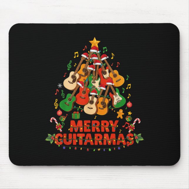 Alfombrilla De Ratón Guitar Santa Hat Christmas Tree Funny Music Loves  (Frente)