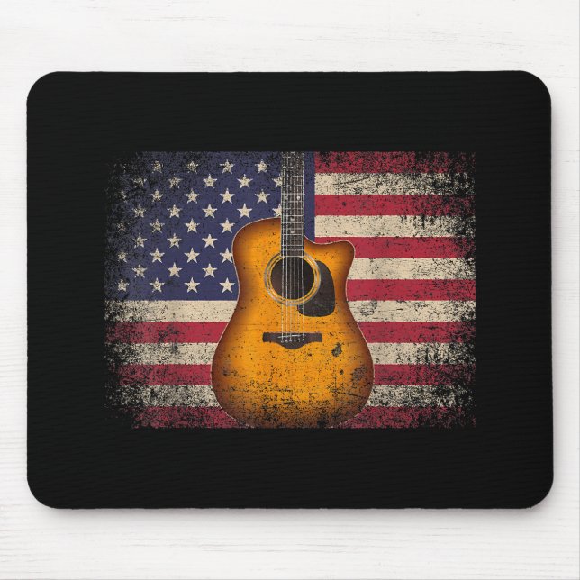 Alfombrilla De Ratón Guitarra 4 de julio Regalo Bandera Americana USA - (Frente)