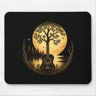 Alfombrilla De Ratón Guitarra acústica árbol junto al lago luna natural