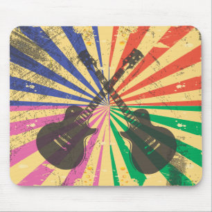 Alfombrilla De Ratón Guitarras retras del Grunge en fondo del starburst