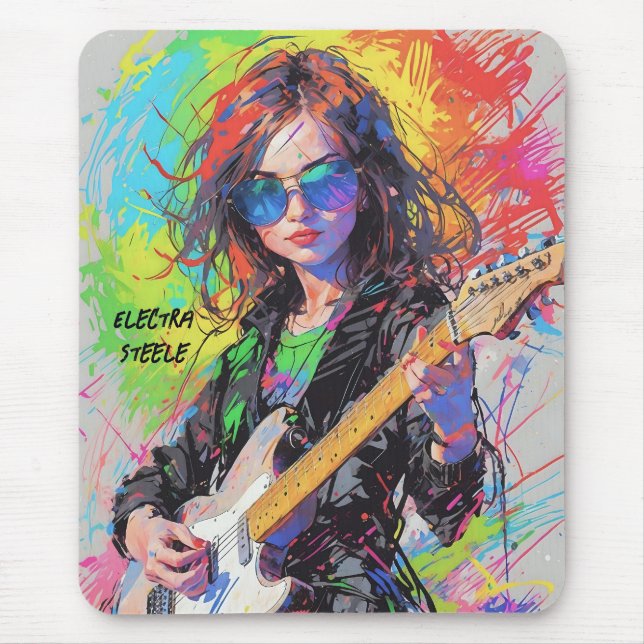 Alfombrilla De Ratón Guitarrista abstracto de anime rock (Frente)