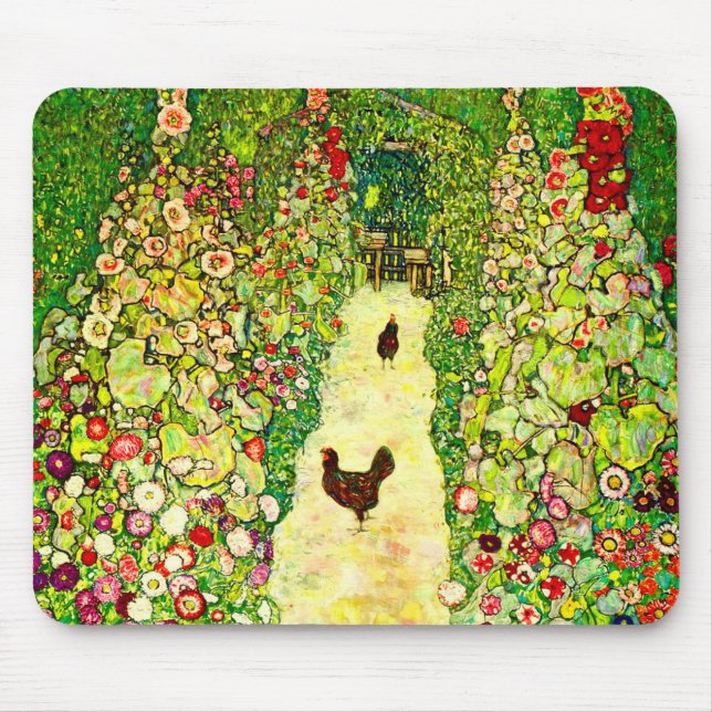 Alfombrilla De Ratón Gustav Klimt Garden con pollos (Frente)