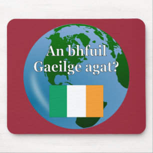 Alfombrilla De Ratón ¿Hablas irlandés en irlandés? Bandera y globo