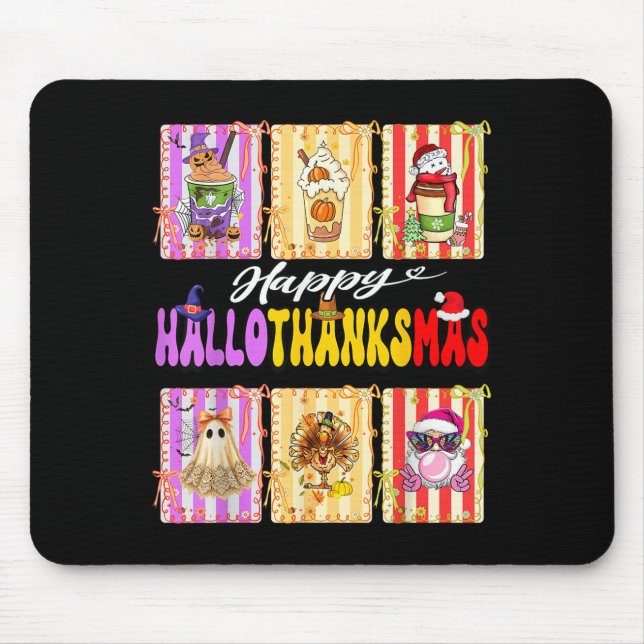 Alfombrilla De Ratón Hallothanksmas Cute Turkey Santa Halloween Thanksg (Frente)