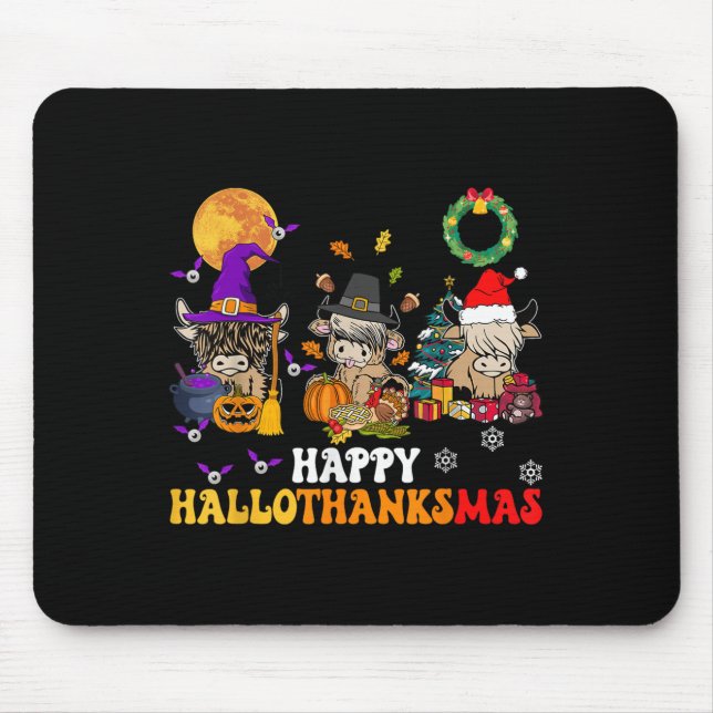 Alfombrilla De Ratón Hallothanksmas Highland Cow Halloween Christmas Th (Frente)