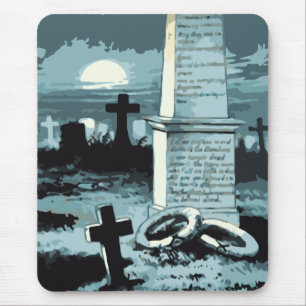 Alfombrilla De Ratón Halloween antiguo, cementerio espeluznante con tum