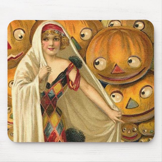Alfombrilla De Ratón Halloween antiguo Jack O Lantern Costume mujer (Frente)