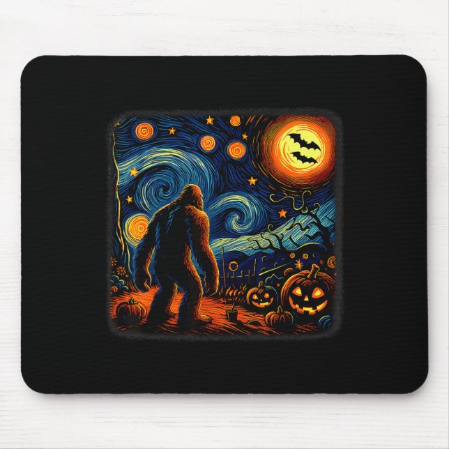 Alfombrilla De Ratón Halloween Bigfoot Starry Night Van Gogh Sasquatch  (Frente)