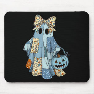 Alfombrilla De Ratón Halloween Blue Denim Ghost Trendy Denim Patchwork