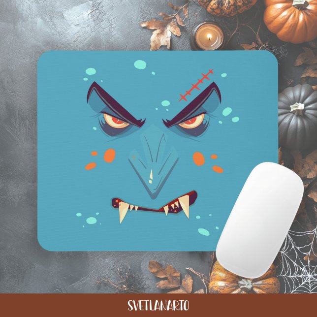 Alfombrilla De Ratón Halloween Blue Grumpy Vampire Mousepad (Frontal view)