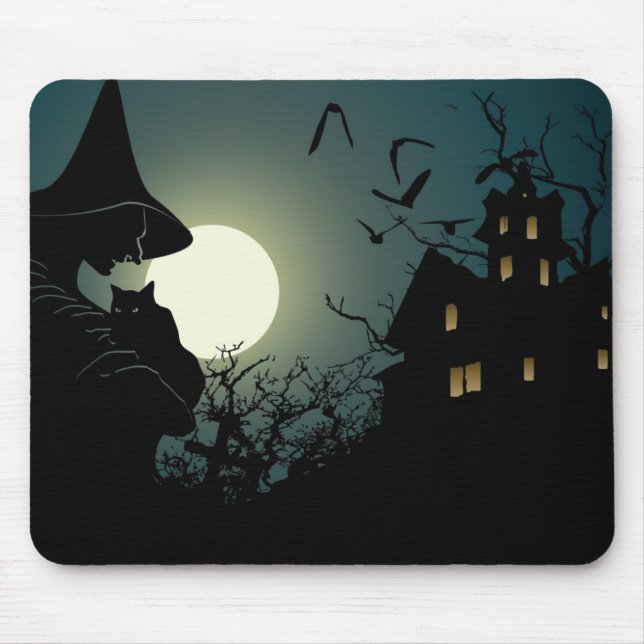 Alfombrilla De Ratón Halloween: bruja y casa de narices (Frente)