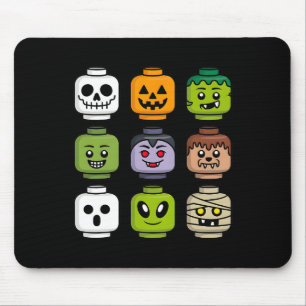 Alfombrilla De Ratón Halloween Building Brick Head Pumpkin Ghost Zombie
