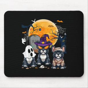 Alfombrilla De Ratón Halloween Bulldoges franceses Cosplay Witch Ghost 
