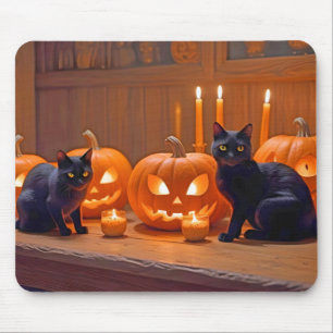 Alfombrilla De Ratón Halloween Calabazas Gato Cute Festividad Mágica