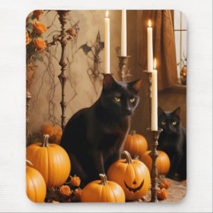 Alfombrilla De Ratón Halloween Calabazas Gato Cute Festividad Mágica
