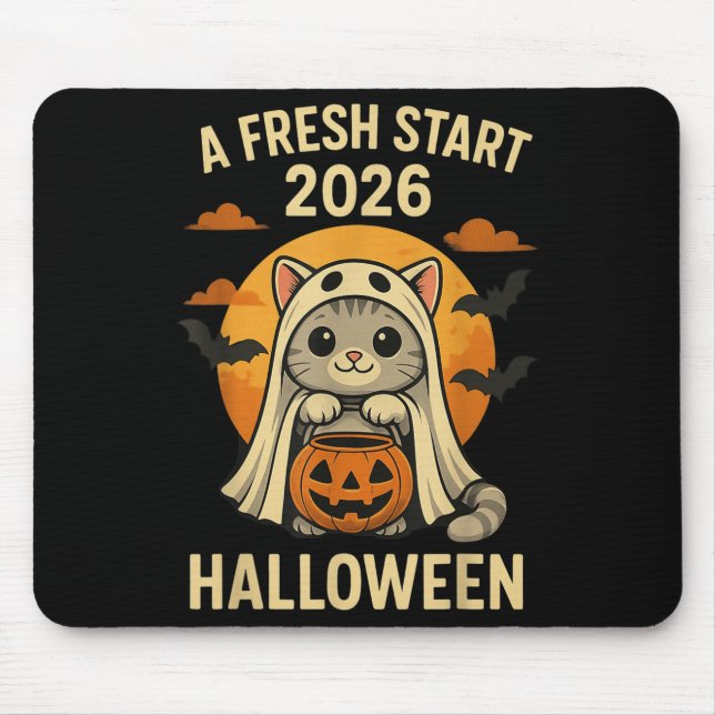 Alfombrilla De Ratón Halloween Cat Ghost Graphic - Fresh Start 2026  (Frente)
