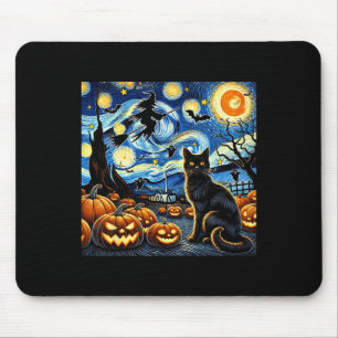 Alfombrilla De Ratón Halloween Cat Van Gogh Starry Night Witch Byum