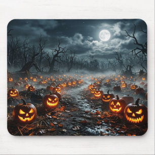 Alfombrilla De Ratón Halloween con árboles espeluznantes y Jack O Lante