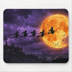 Alfombrilla De Ratón Halloween con Luna y Bruja